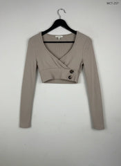 Secondhand Branded Winter Crop Tops by Shein, Beige Polyester fabric, Premium condition, for Women - Online Thrift Shop Karachi Pakistan