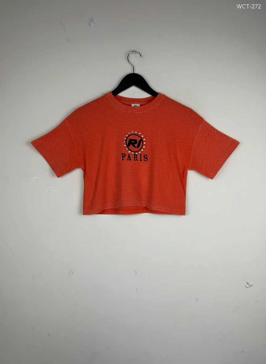 Premium Condition Winter Crop Tops | Preloved River Island | Orange Viscose | Thrift Shop for Women Lahore Pakistan | OTS