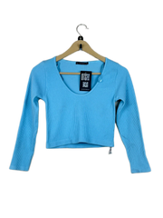 Preloved Excellent Winter Crop Tops by Dunnes, Cyan Polyester for Women - OTS Thrift Shop Islamabad Pakistan