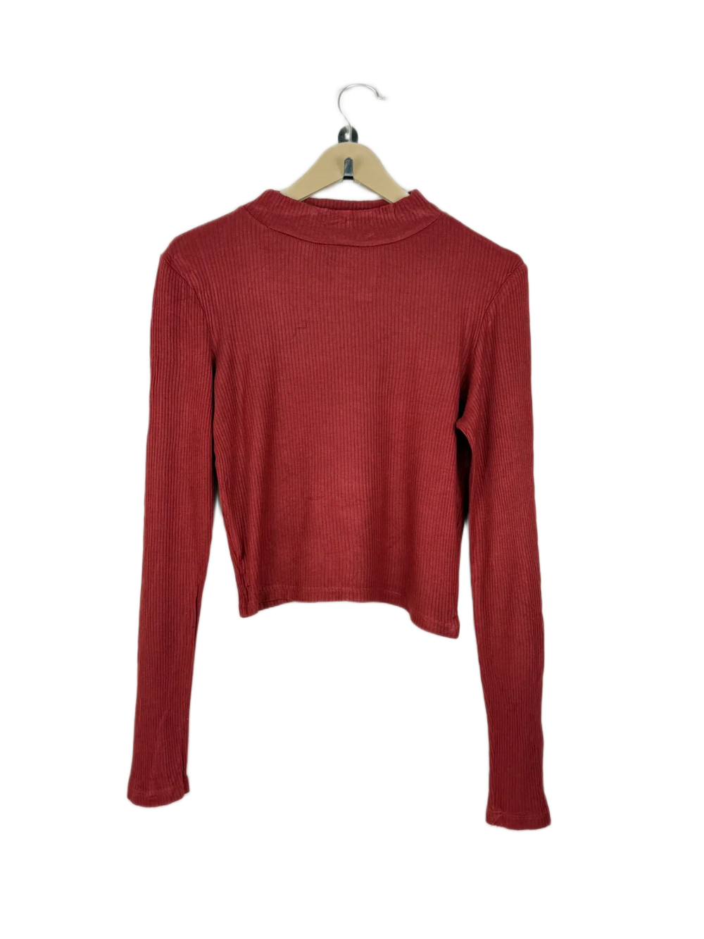 Secondhand Branded Winter Crop Tops by Atmosphere, Maroon Viscose fabric, Premium condition, for Women - Online Thrift Shop Lahore Pakistan
