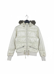 Shop Excellent Bomber & Puffer Jackets by claire dk | Preloved Branded Clothes | Beige Polyester | Women | OTS Thrift Store Peshawar Pakistan