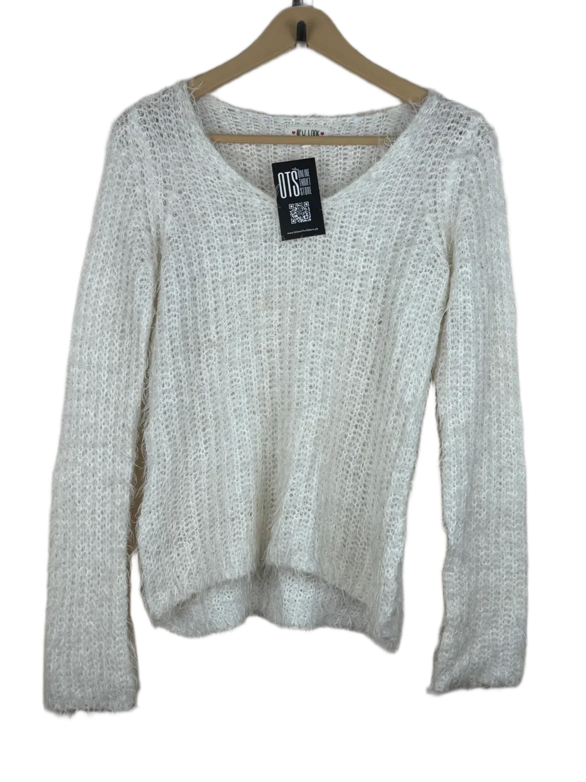 Winter Knitted Tops | New Look | Preloved Branded | White Acrylic | Premium | OTS Thrift Store Islamabad Pakistan