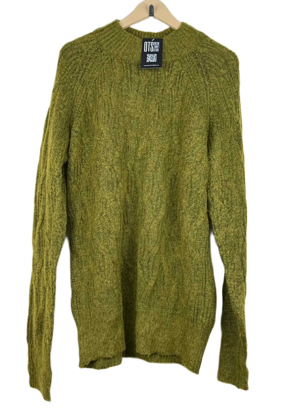 Winter Knitted Tops | Papaya | Preloved Branded | Olive Polyester | Premium | OTS Thrift Store Karachi Pakistan