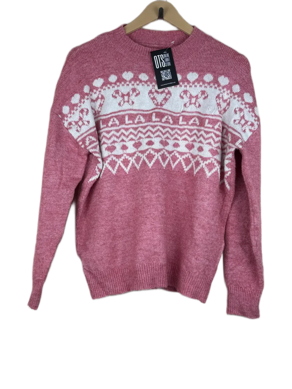 Shop Premium Winter Knitted Tops by Unknown | Preloved Branded Clothes | Pink Acrylic | Women | OTS Thrift Store Peshawar Pakistan