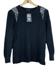 Secondhand Branded Winter Knitted Tops by Topshop, Black Cotton fabric, Excellent condition, for Women - Online Thrift Shop Karachi Pakistan