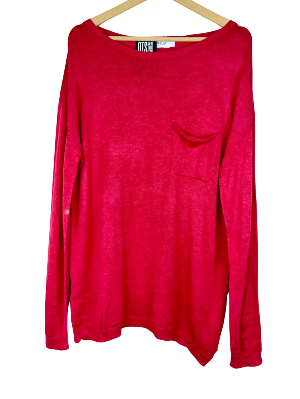 Preloved Premium Plus Winter Knitted Tops by Replay, Red cotton for Women - OTS Thrift Shop Lahore Pakistan