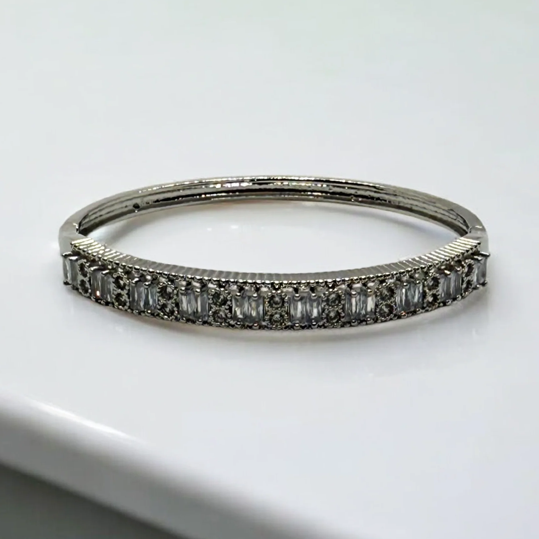 Elegant Silver Gemstone Bangle