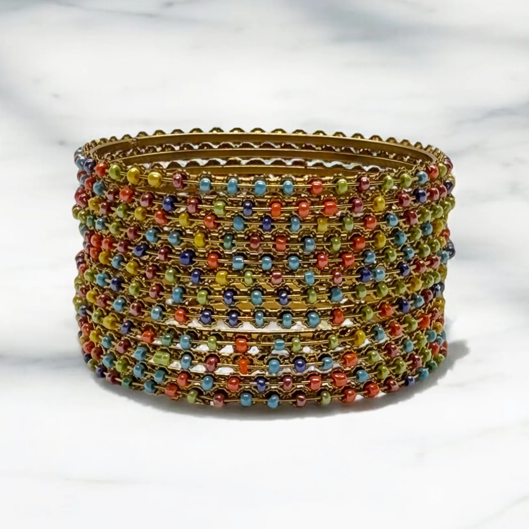 Multicolor Metal Pearl Bangle Set