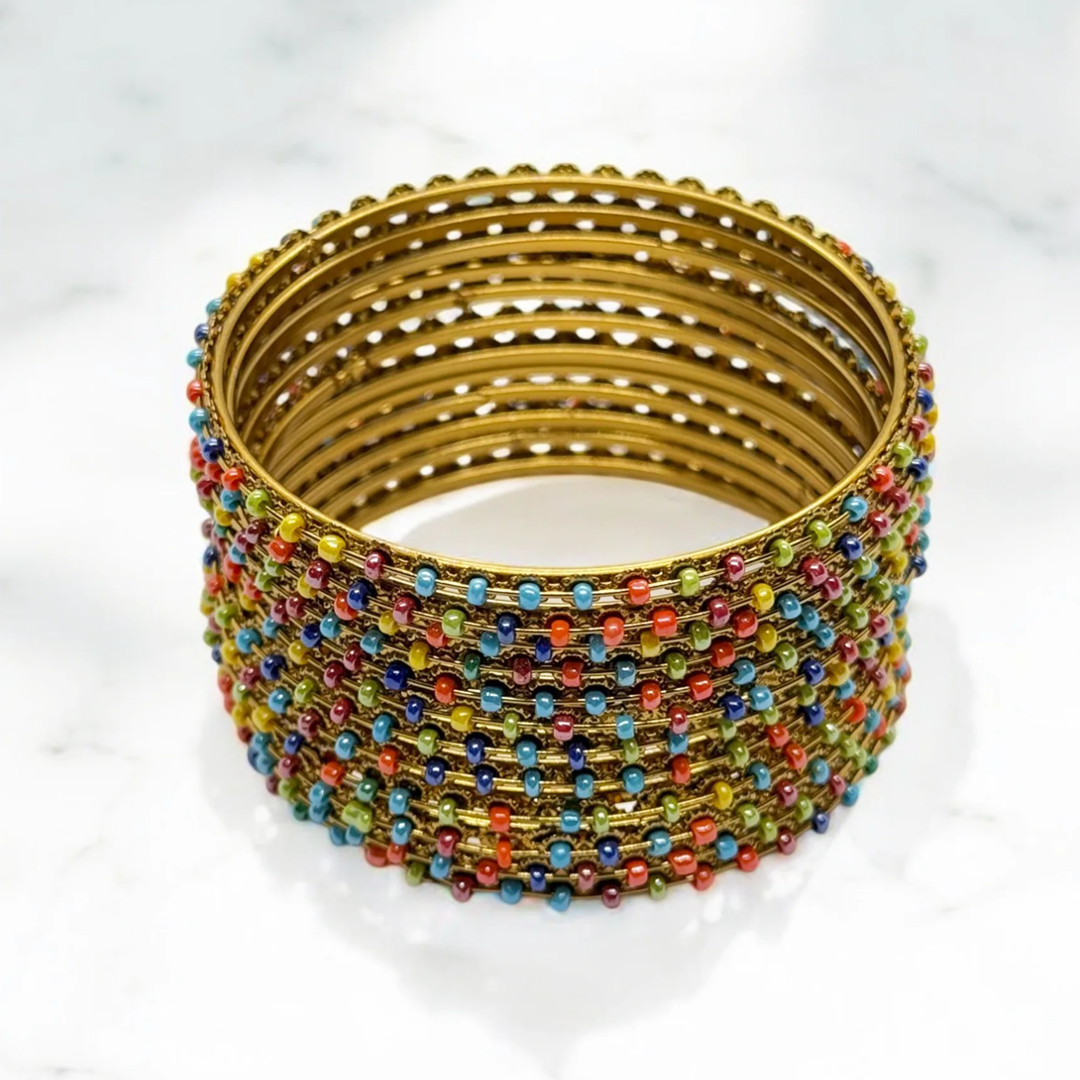 Multicolor Metal Pearl Bangle Set