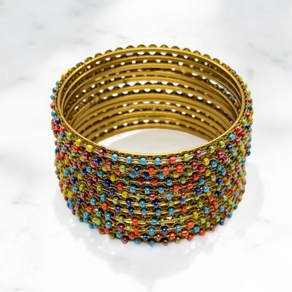 Multicolor Metal Pearl Bangle Set