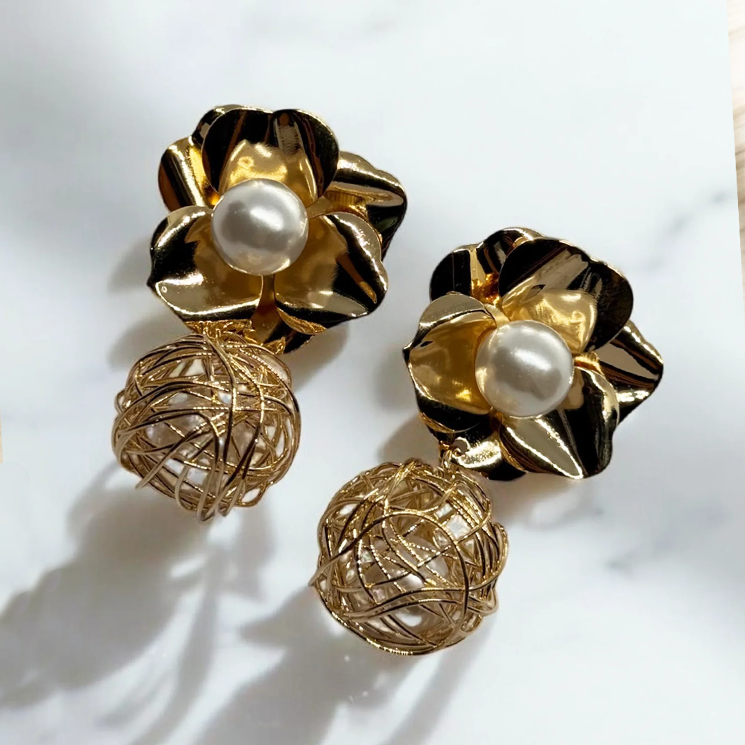 Golden Rose Pearl Earrings