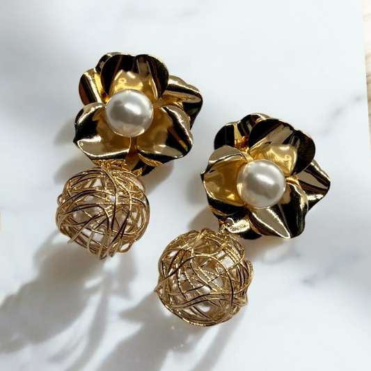 Golden Rose Pearl Earrings