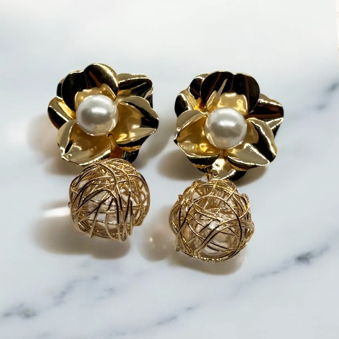 Golden Rose Pearl Earrings