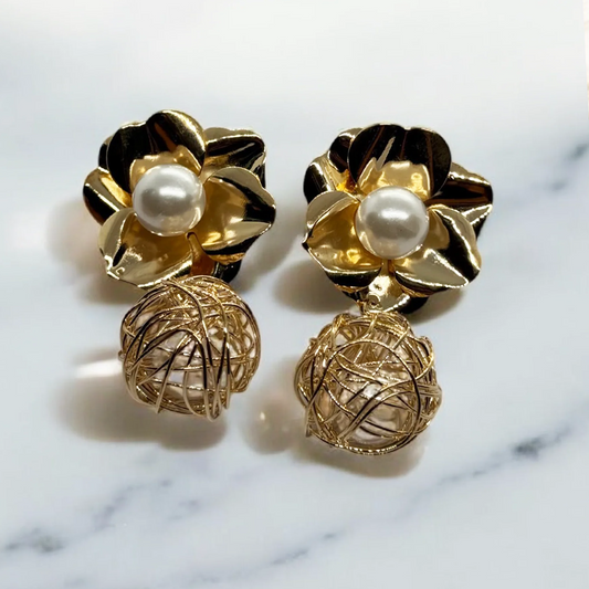 Golden Rose Pearl Earrings
