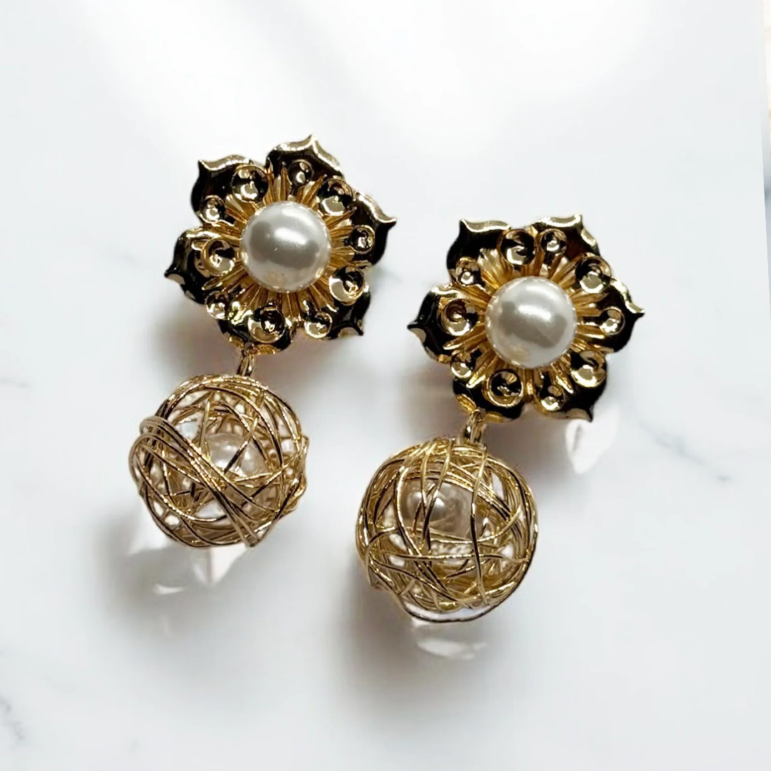 Golden Rose Pearl Earrings