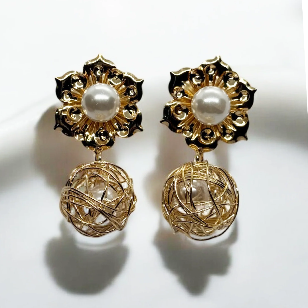 Golden Rose Pearl Earrings