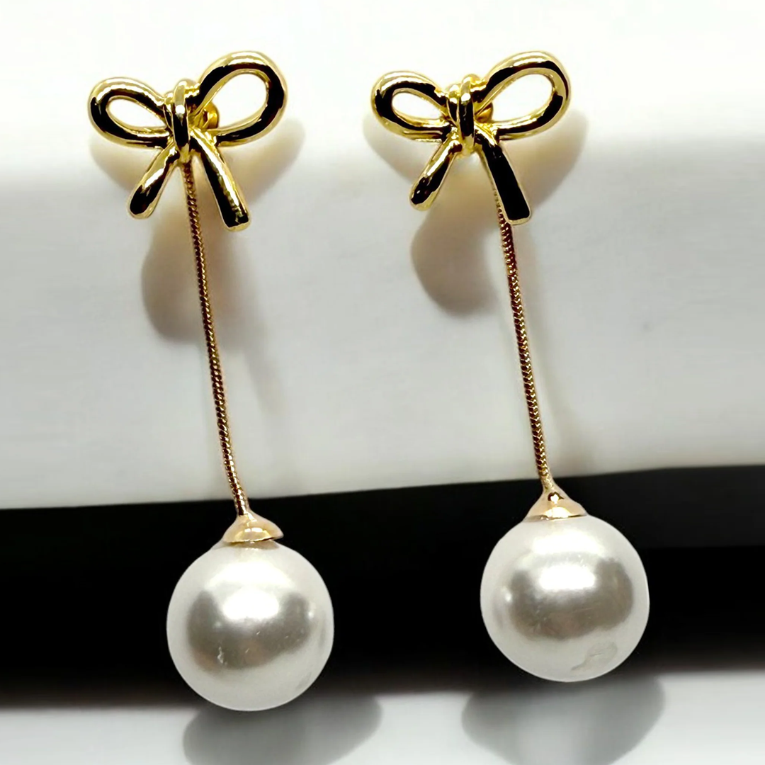 Bow & Pearl Drop Earrings