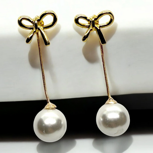 Bow & Pearl Drop Earrings