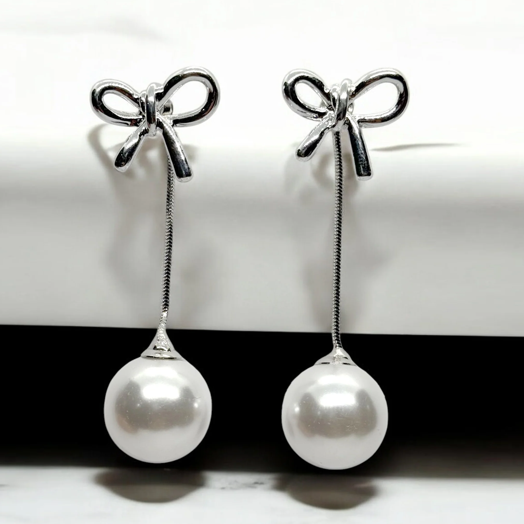 Bow & Pearl Drop Earrings
