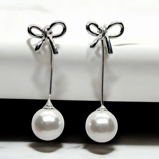 Bow & Pearl Drop Earrings