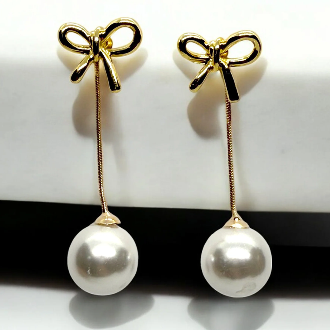 Bow & Pearl Drop Earrings