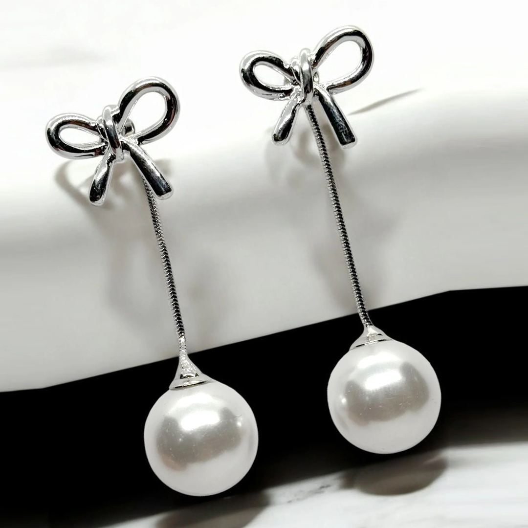 Bow & Pearl Drop Earrings