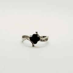 Dainty Black Clover & Silver Ring