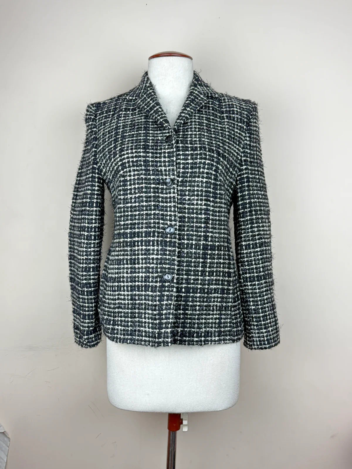 UK Imported secondhand Women Bolero Coat - Unknown brand, Black & White Lana Wool, Premium condition, for Womens - Online Thrift Store Karachi Pakistan