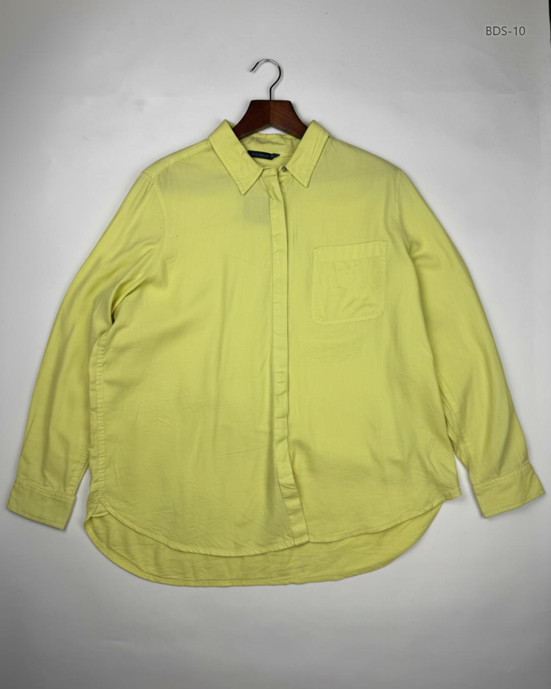 Preloved Premium Button Down Shirt by Marks & Spencer, Yellow Viscose for Women - OTS Thrift Shop Peshawar Pakistan