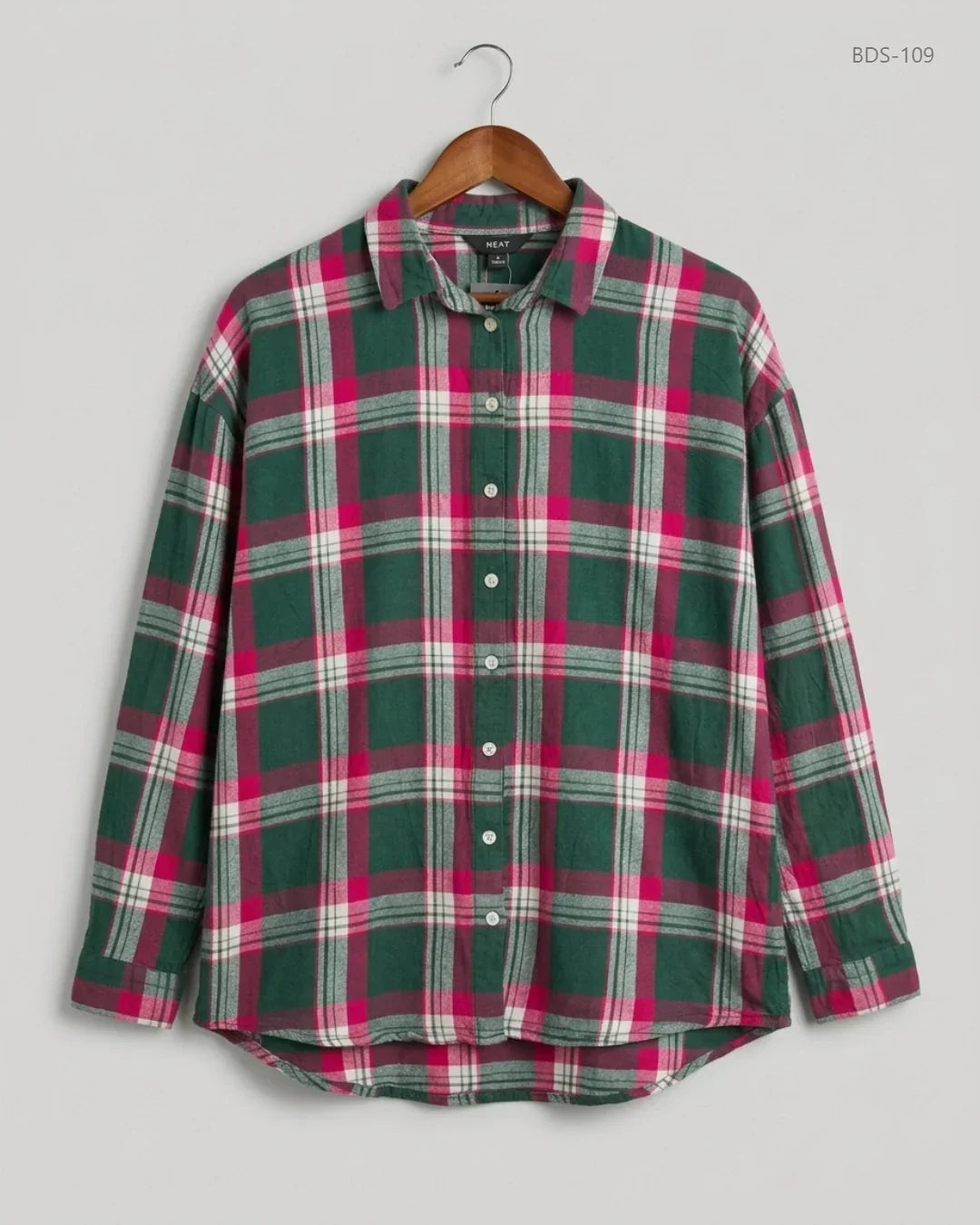 Button Down Shirt | Next | Preloved Branded | Green & Magenta Viscose | Premium | OTS Thrift Store Karachi Pakistan
