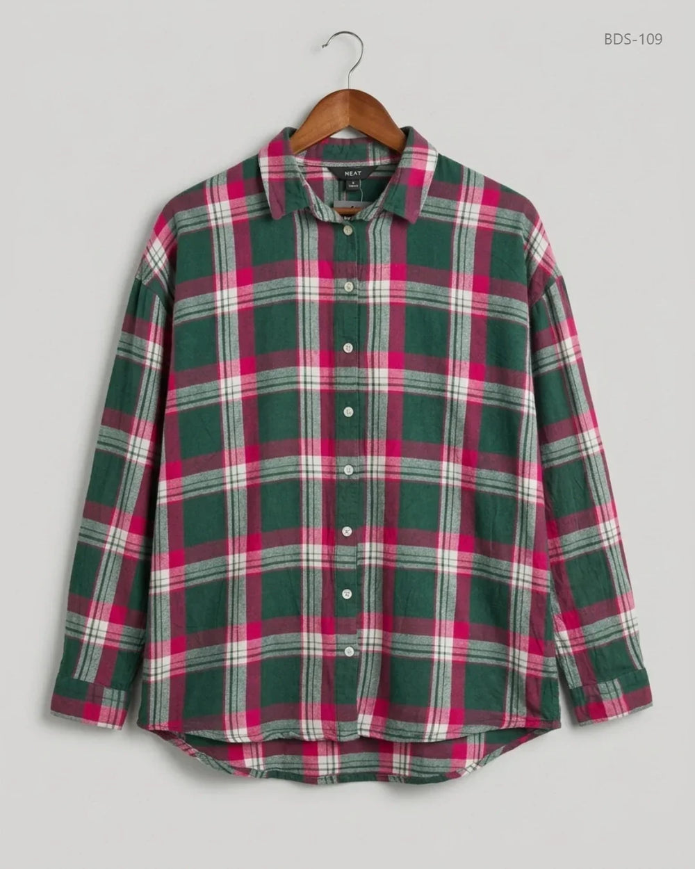 Button Down Shirt | Next | Preloved Branded | Green & Magenta Viscose | Premium | OTS Thrift Store Karachi Pakistan
