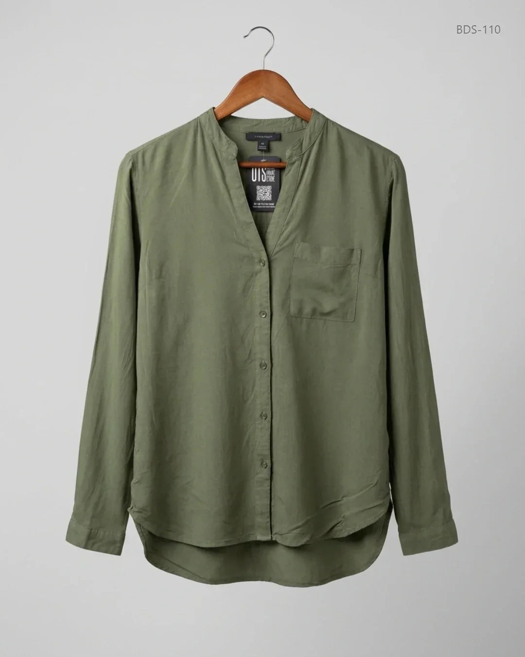 Premium Condition Button Down Shirt | Preloved Atmosphere | Olive Green Viscose | Thrift Shop for Womens Peshawar Pakistan | OTS