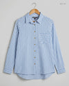 UK Imported secondhand Button Down Shirt - Marks & Spencer brand, SkyBlue & White Cotton, Premium condition, for Womens - Online Thrift Store Karachi Pakistan