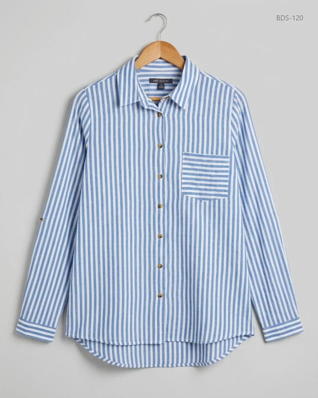 UK Imported secondhand Button Down Shirt - Marks & Spencer brand, SkyBlue & White Cotton, Premium condition, for Womens - Online Thrift Store Karachi Pakistan
