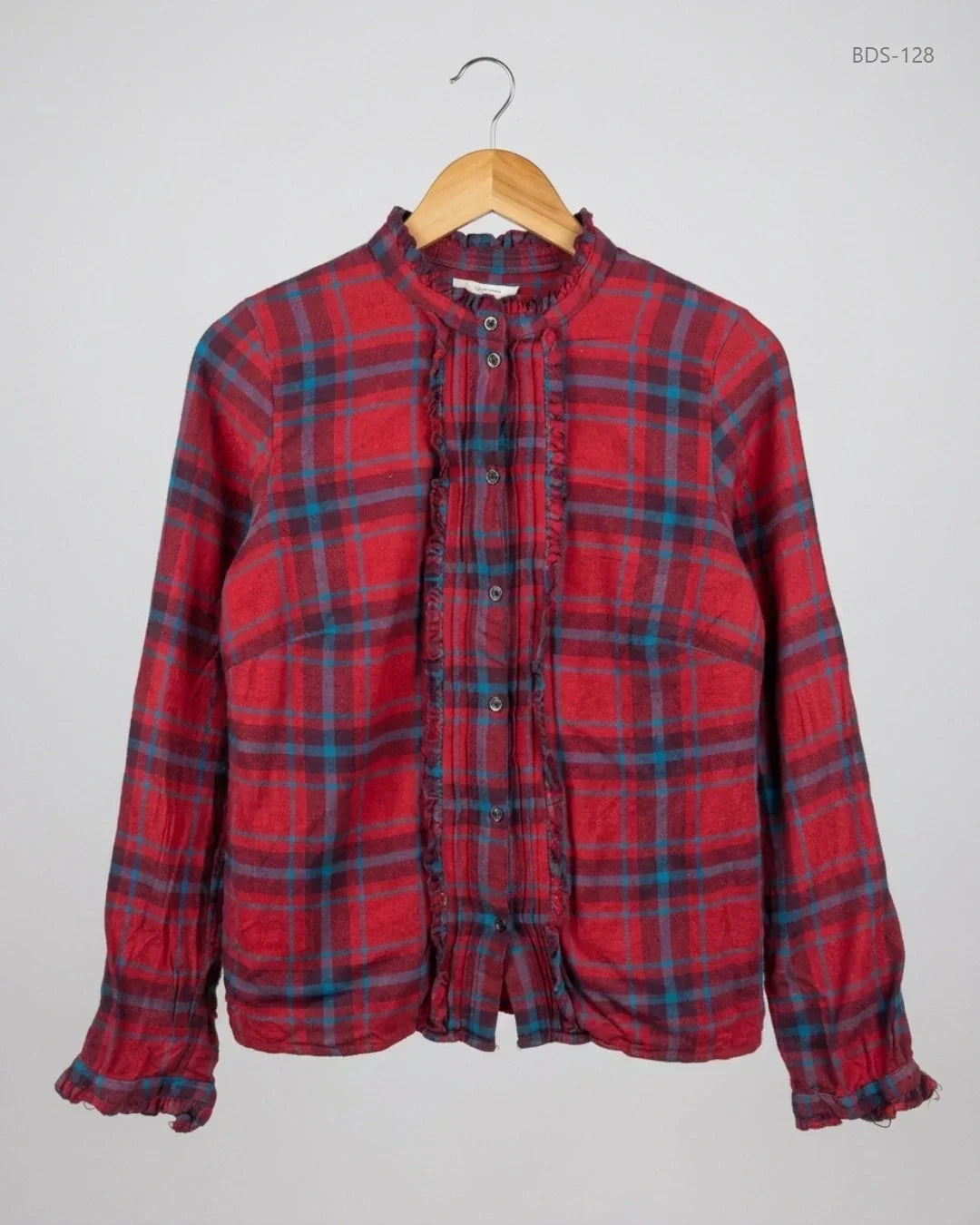 Shop Excellent Button Down Shirt by Papaya | Preloved Branded Clothes | Red & Blue Viscose | Womens | OTS Thrift Store Karachi Pakistan