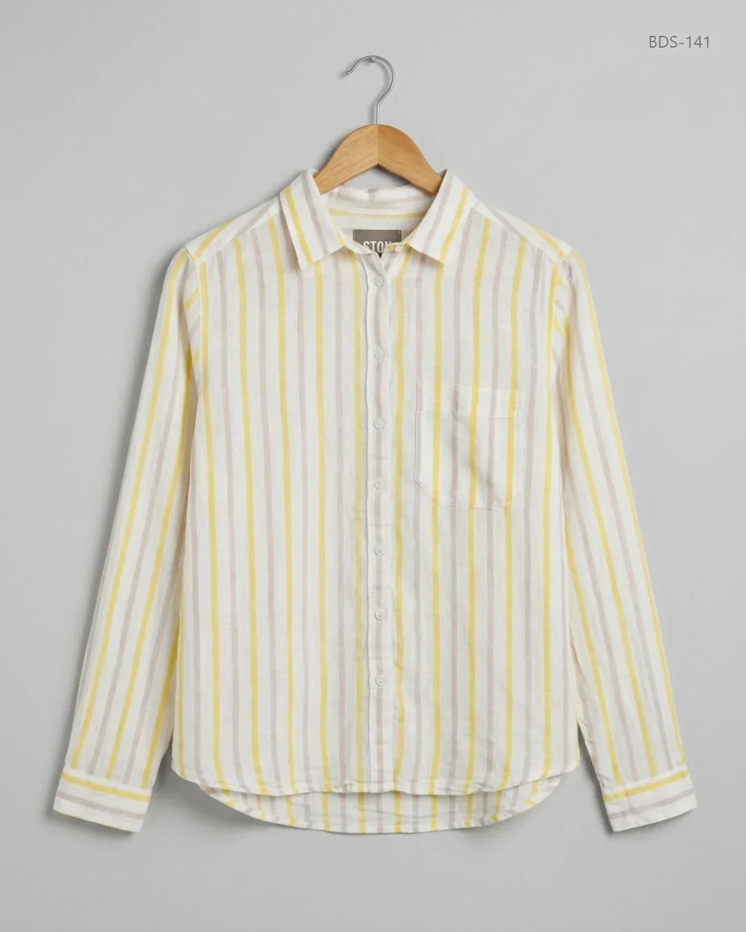 Shop Excellent Button Down Shirt by Marks & Spencer | Preloved Branded Clothes | White & Yello Lines Cotton | Womens | OTS Thrift Store Lahore Pakistan