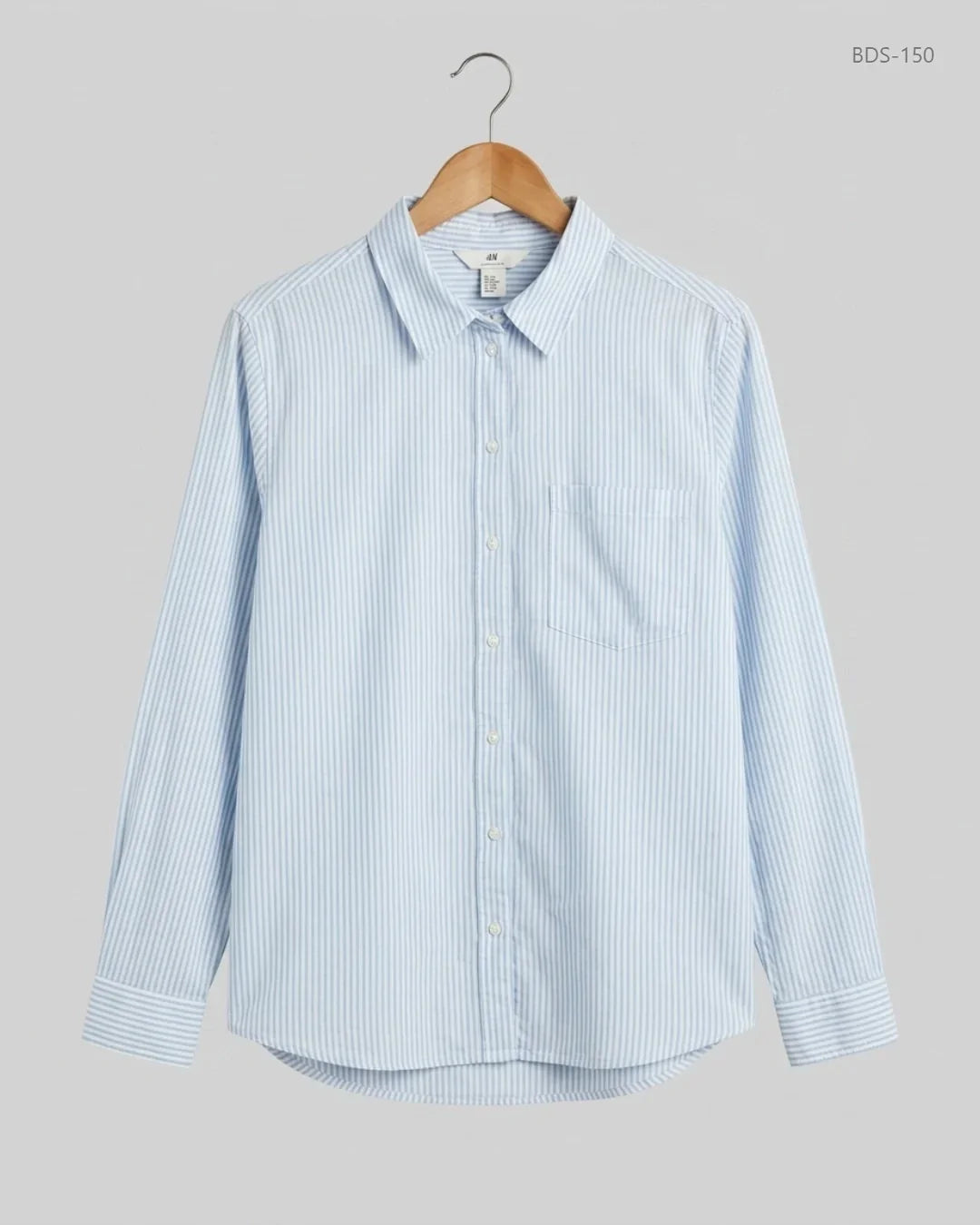 Preloved Premium Button Down Shirt by H&M, Blue & White Viscose for Womens - OTS Thrift Shop Peshawar Pakistan