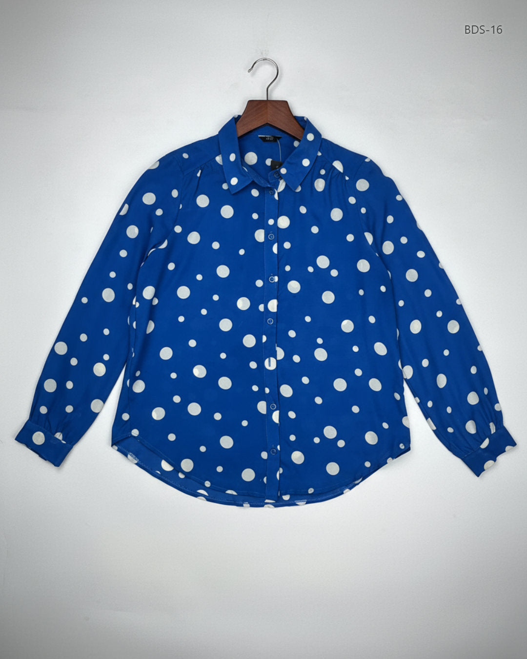 Shop Premium Button Down Shirt by M&Co | Preloved Branded Clothes | Blue Polyester | Women | OTS Thrift Store Islamabad Pakistan