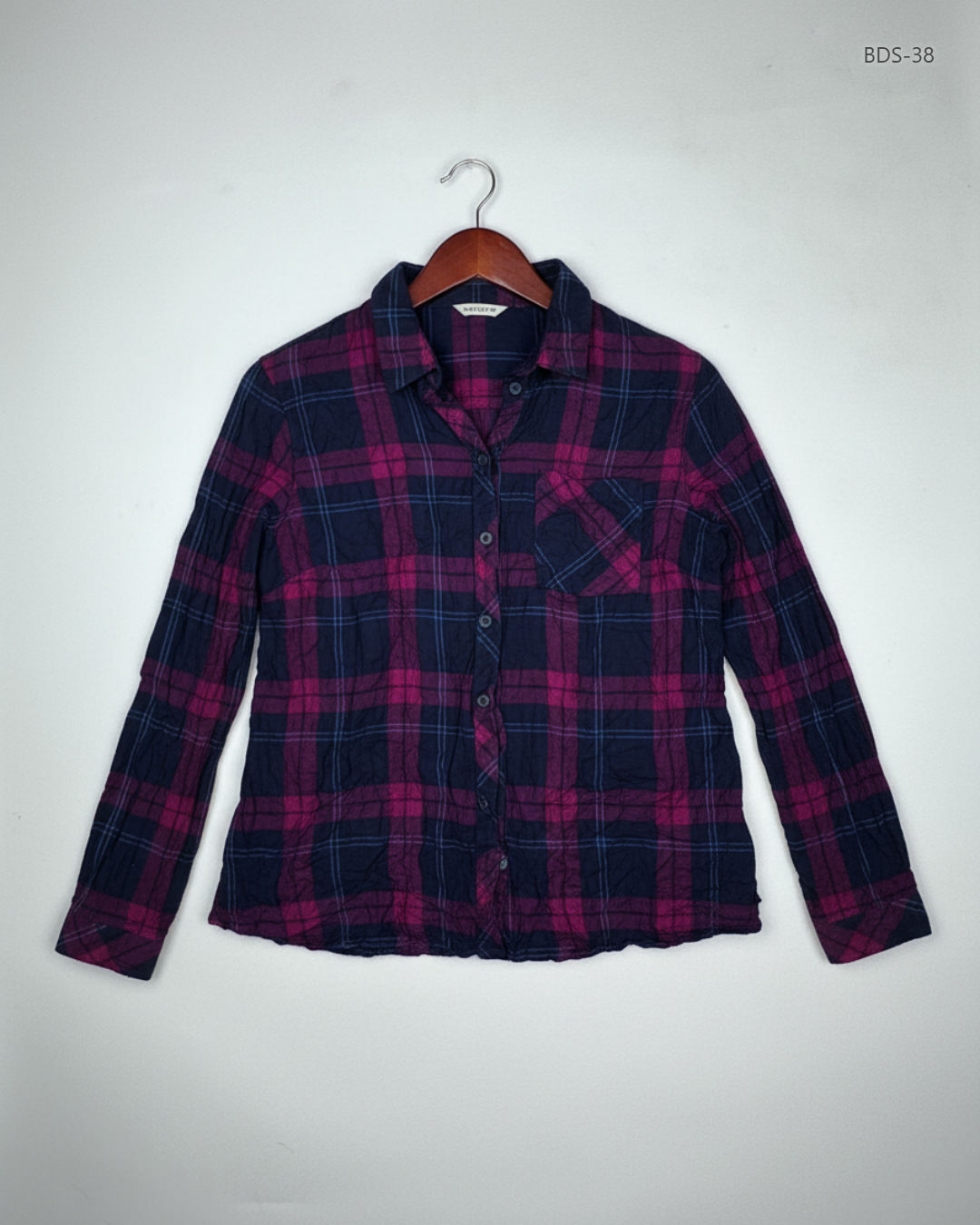 Preloved Premium Button Down Shirt by M&Co, Red & Blue Cotton for Women - OTS Thrift Shop Islamabad Pakistan