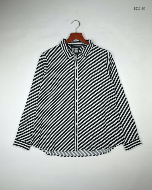 Preloved Premium Button Down Shirt by STREET ONE, Black & White Polyester for Women - OTS Thrift Shop Islamabad Pakistan