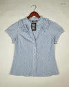 Preloved Premium Button Down Shirt by DUNNES STORE, white blue Cotton for Women - OTS Thrift Shop Karachi Pakistan