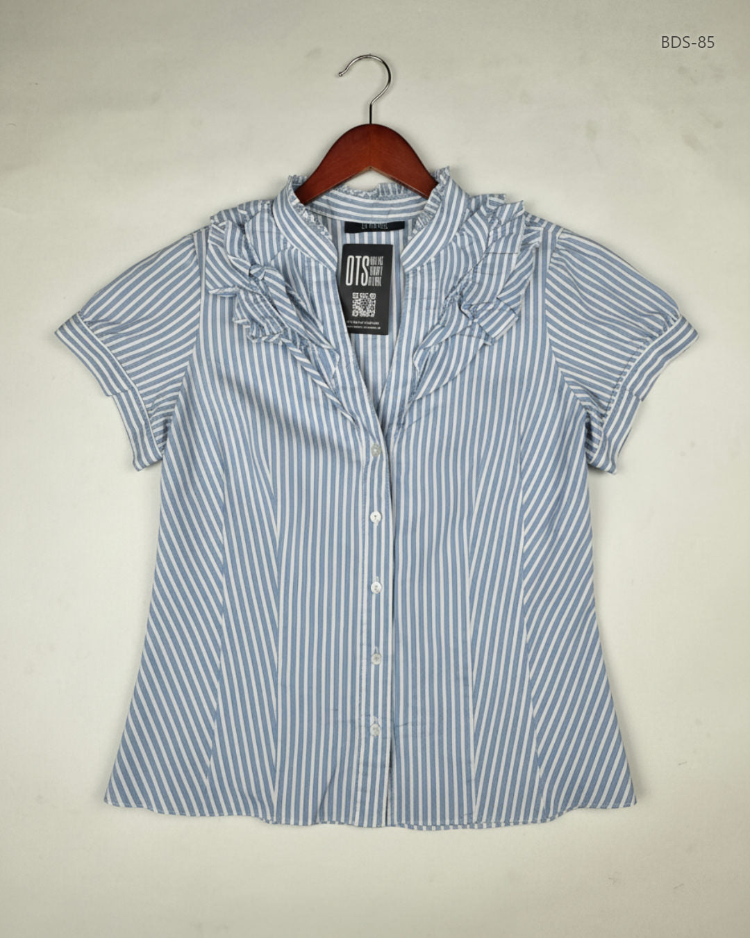 Preloved Premium Button Down Shirt by DUNNES STORE, white blue Cotton for Women - OTS Thrift Shop Karachi Pakistan