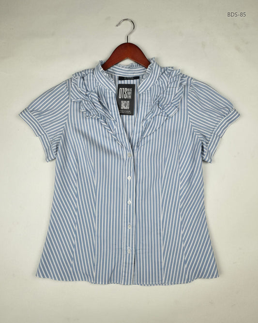 Preloved Premium Button Down Shirt by DUNNES STORE, white blue Cotton for Women - OTS Thrift Shop Karachi Pakistan