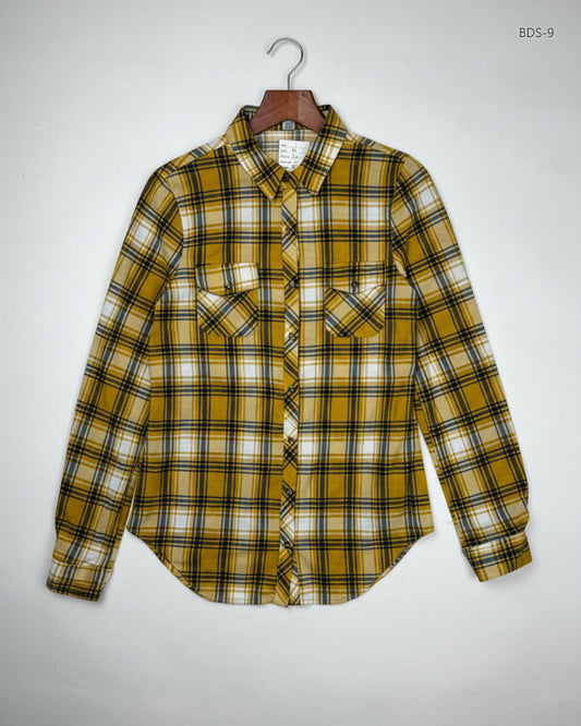 Shop Premium Button Down Shirt by PASSPORT | Preloved Branded Clothes | Yellow Polyester | Women | OTS Thrift Store Karachi Pakistan