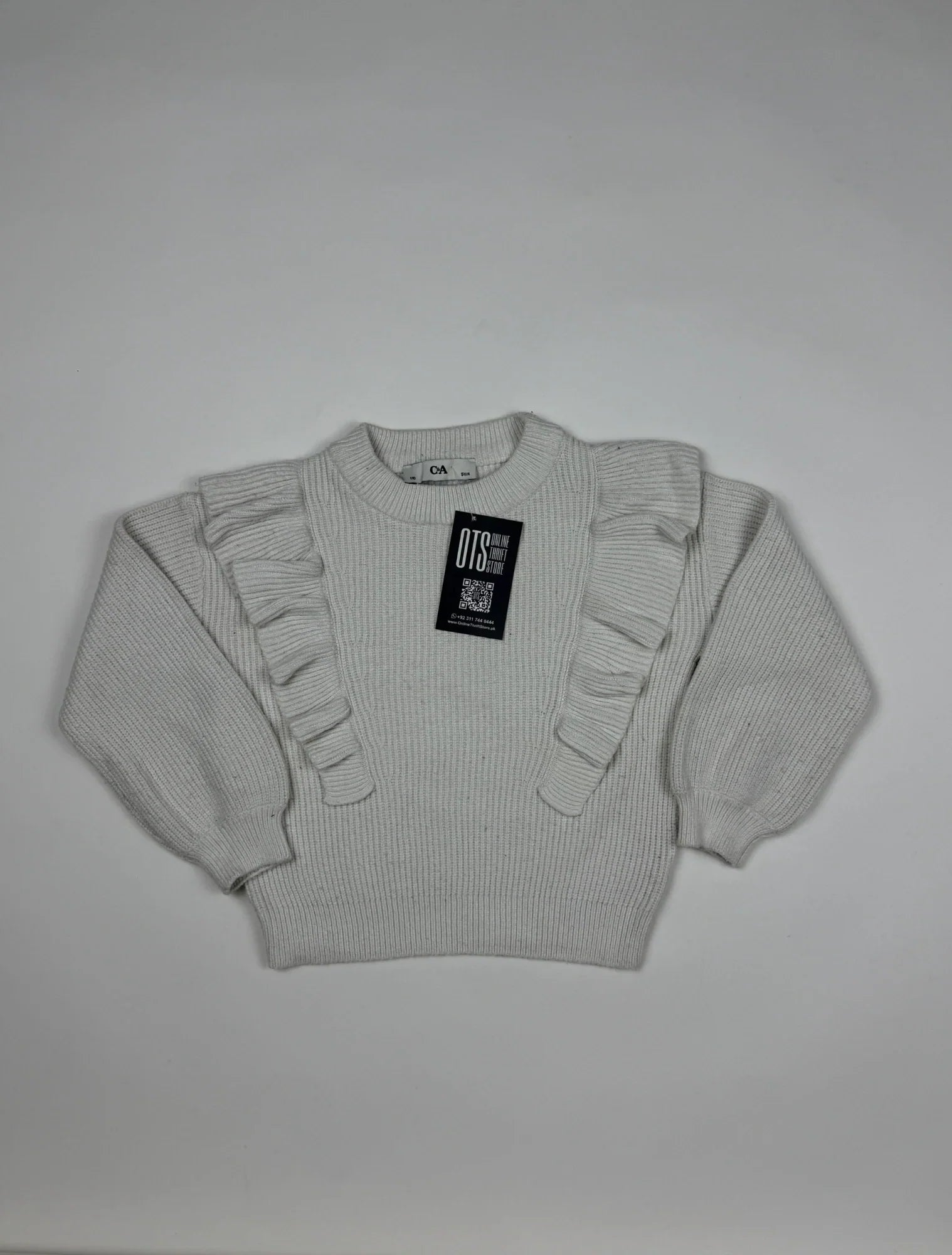UK Imported secondhand Girls Sweaters - C&A brand, OffWhite Polyester, Excellent condition, for Girls - Online Thrift Store Peshawar Pakistan
