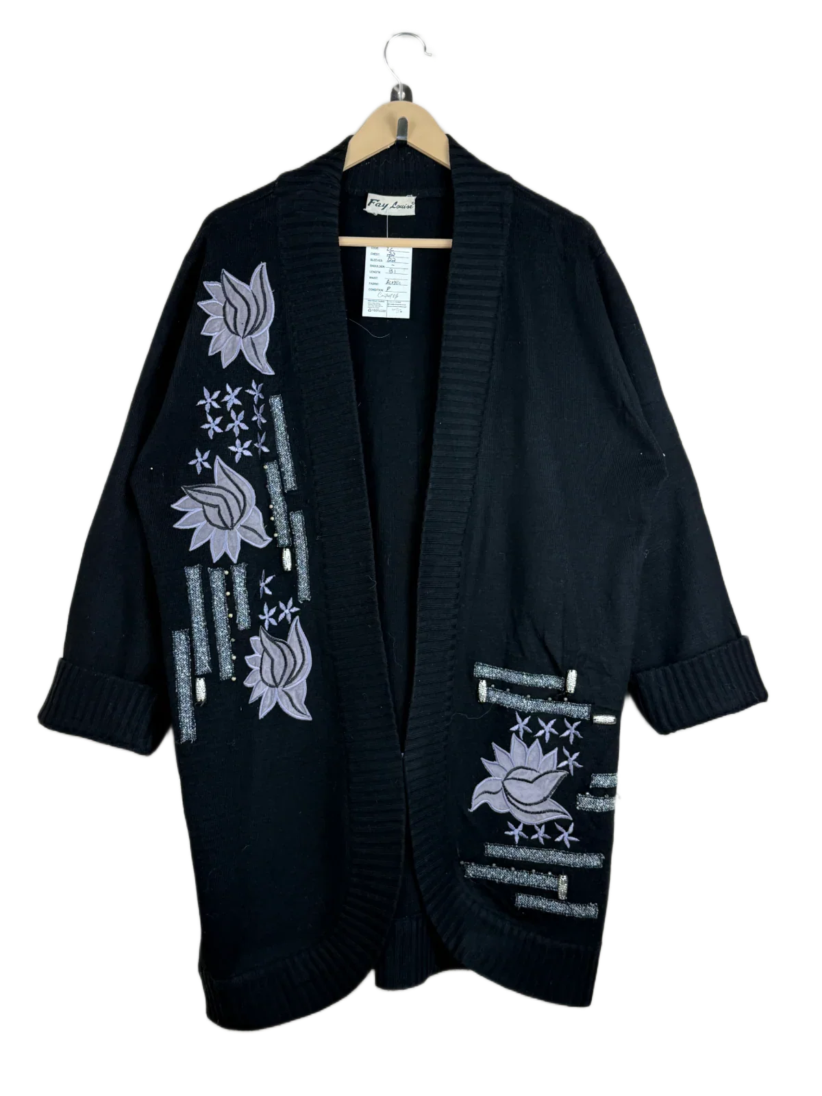 UK Imported secondhand Winter Long Cardigans - Fay Lauise brand, Black Acrylic, Premium condition, for Women - Online Thrift Store Lahore Pakistan