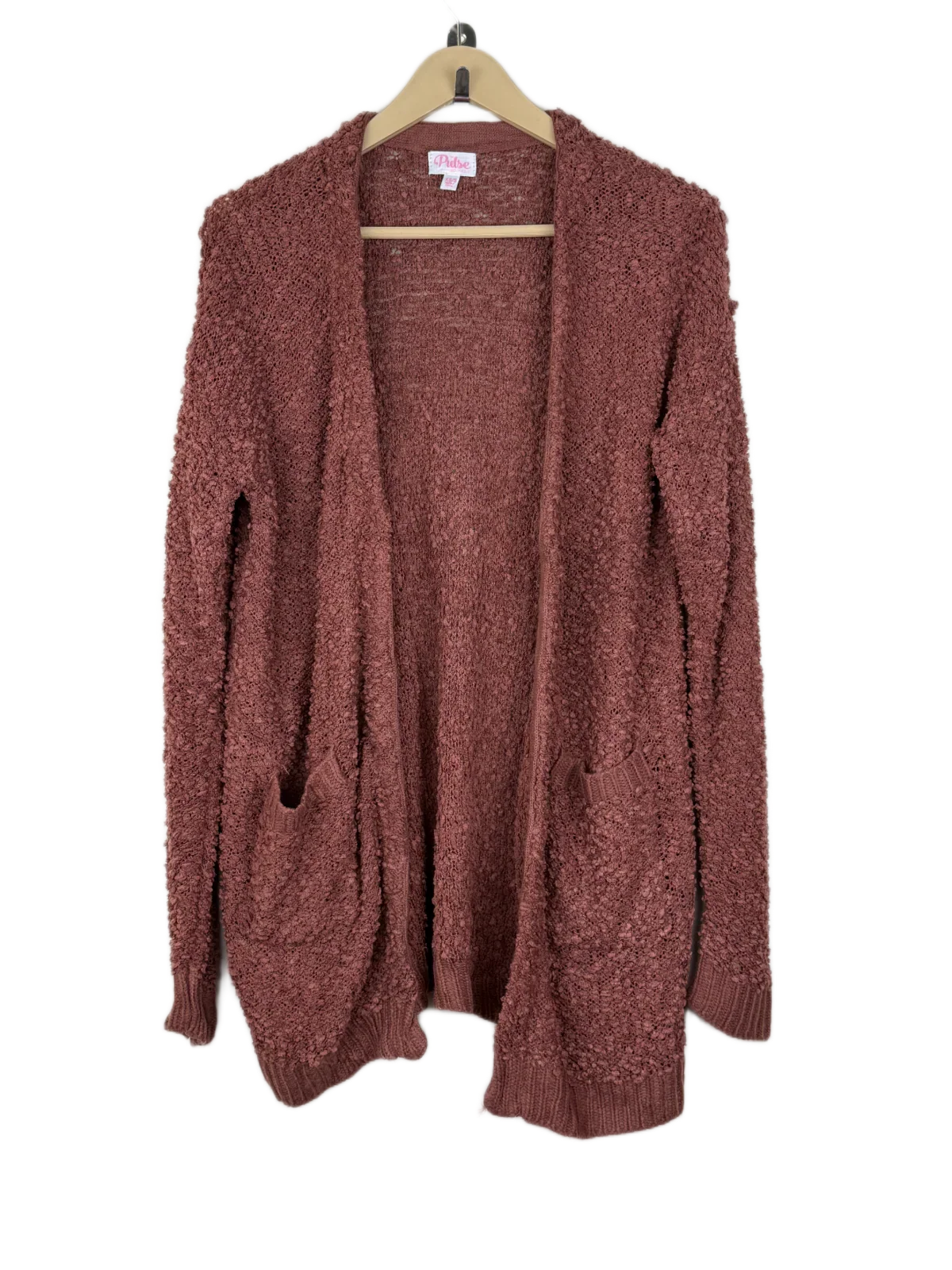 Shop Premium Winter Long Cardigans by Pul | Preloved Branded Clothes | Rust Acrylic | Women | OTS Thrift Store Lahore Pakistan