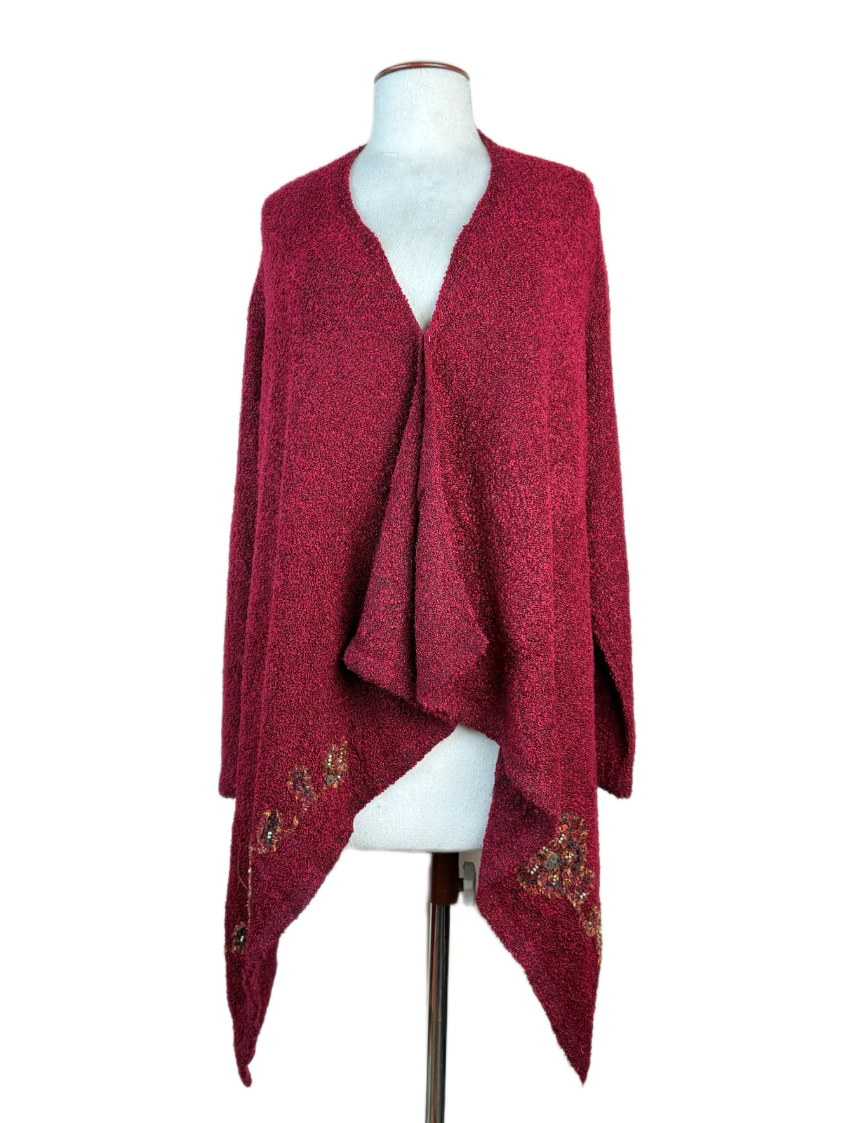Shop Premium Winter Long Cardigans by Frank Saul | Preloved Branded Clothes | Maroon Acrylic | Women | OTS Thrift Store Karachi Pakistan