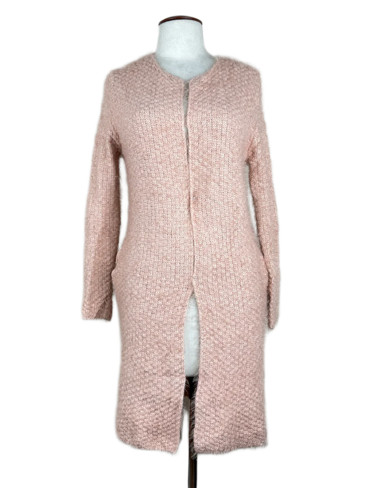 Shop Premium Plus Winter Long Cardigans by Entro | Preloved Branded Clothes | PeachPuff Polyester | Women | OTS Thrift Store Peshawar Pakistan