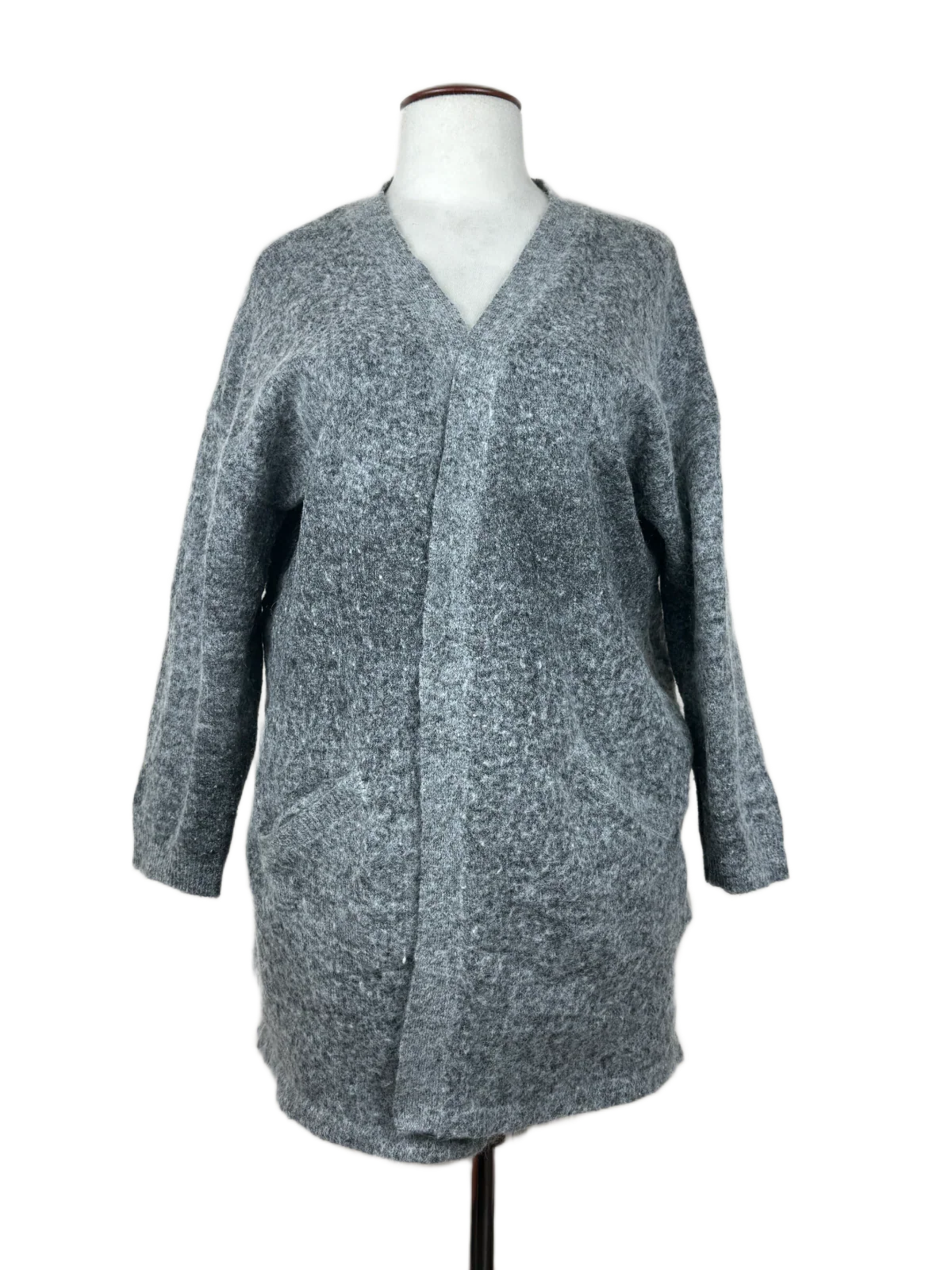 UK Imported secondhand Winter Long Cardigans - Brandtex Coastline brand, Grey Polyester + Acrylic, Premium condition, for Women - Online Thrift Store Peshawar Pakistan